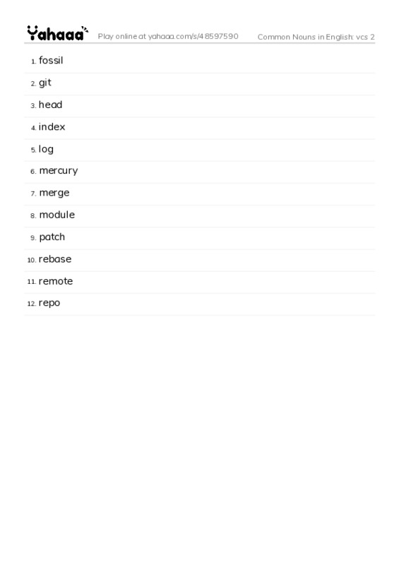 Common Nouns in English: vcs 2 PDF words glossary