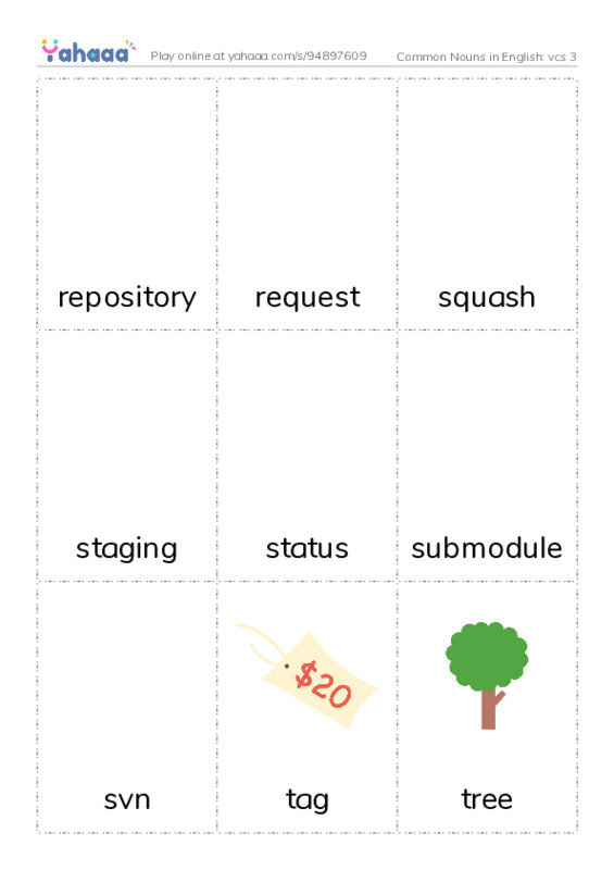 Common Nouns in English: vcs 3 PDF flaschards with images