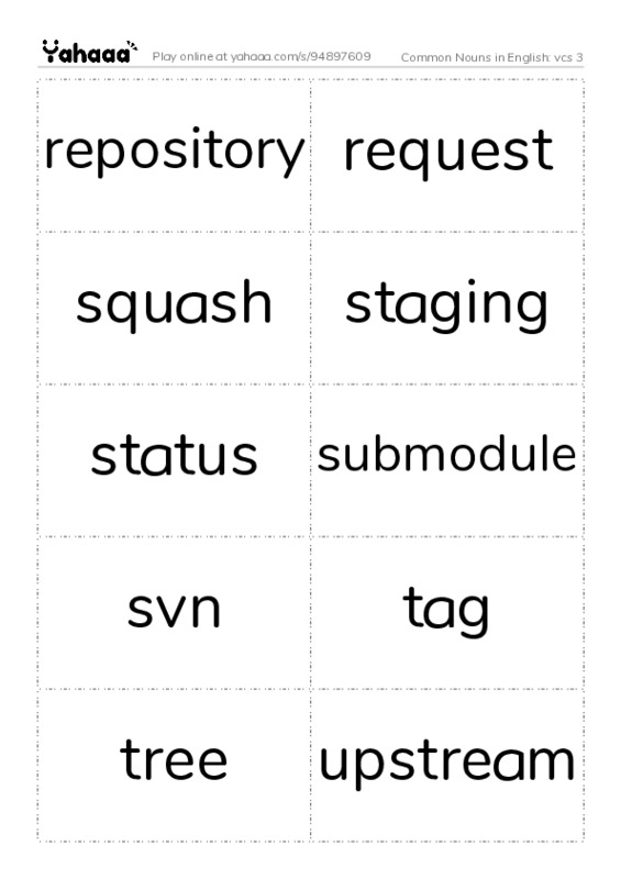 Common Nouns in English: vcs 3 PDF two columns flashcards