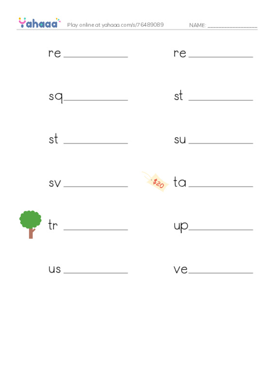 Common Nouns in English: vcs 3 PDF worksheet writing row