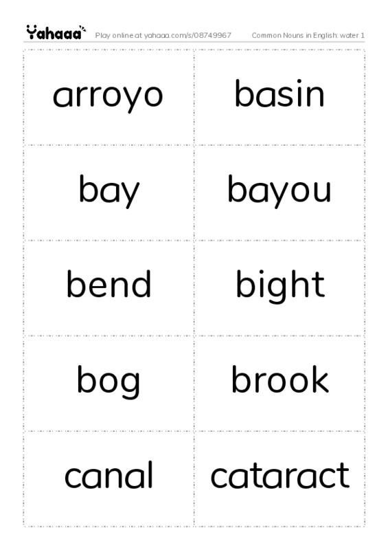 Common Nouns in English: water 1 PDF two columns flashcards