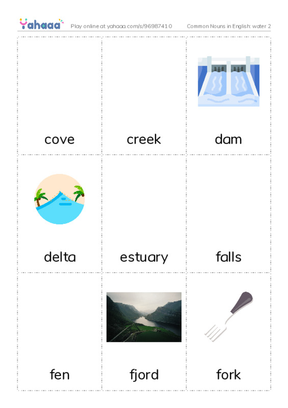 Common Nouns in English: water 2 PDF flaschards with images