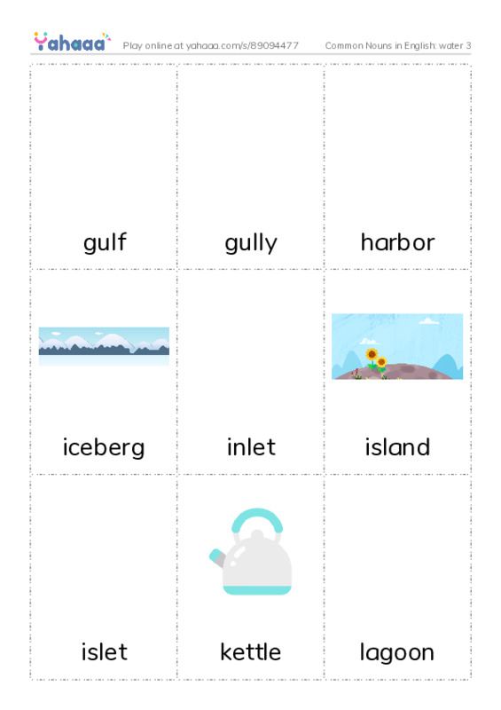 Common Nouns in English: water 3 PDF flaschards with images