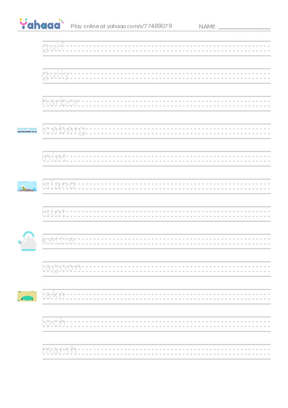Common Nouns in English: water 3 PDF write between the lines worksheet