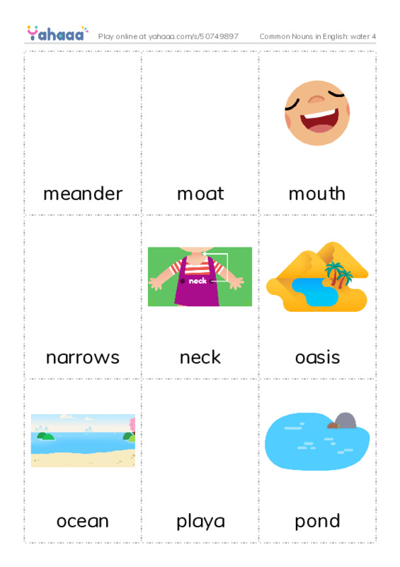 Common Nouns in English: water 4 PDF flaschards with images
