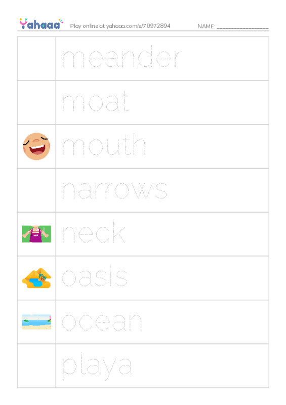 Common Nouns in English: water 4 PDF one column image words