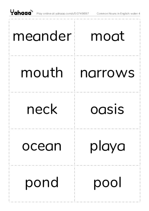 Common Nouns in English: water 4 PDF two columns flashcards