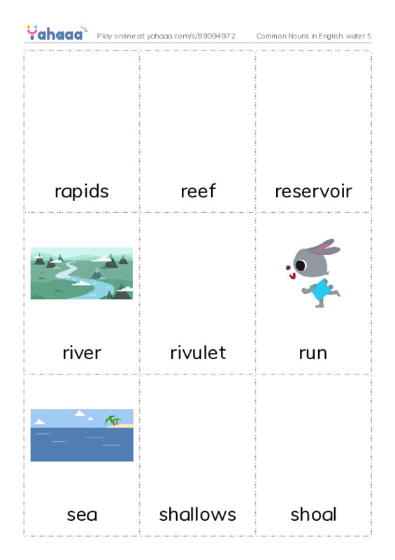 Common Nouns in English: water 5 PDF flaschards with images