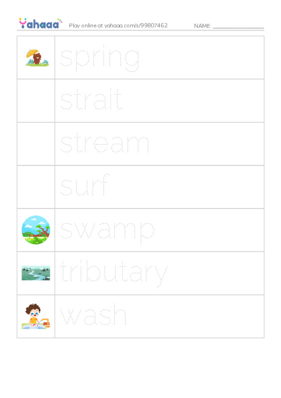 Common Nouns in English: water 6 PDF one column image words