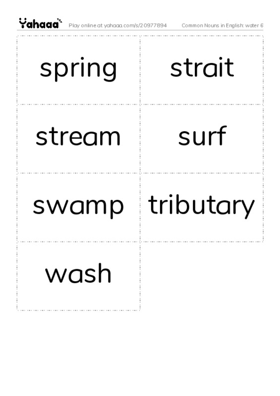 Common Nouns in English: water 6 PDF two columns flashcards