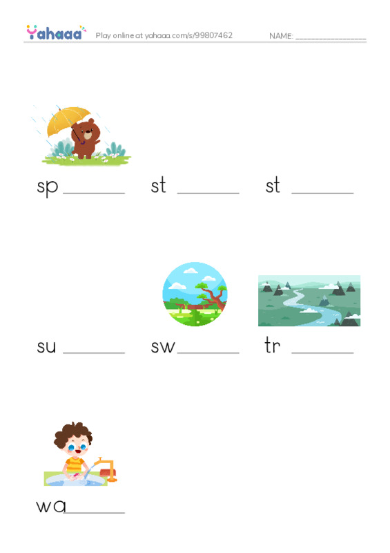 Common Nouns in English: water 6 PDF worksheet to fill in words gaps