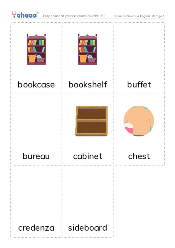 Common Nouns in English: storage 1 PDF flaschards with images