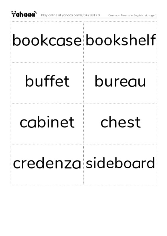 Common Nouns in English: storage 1 PDF two columns flashcards