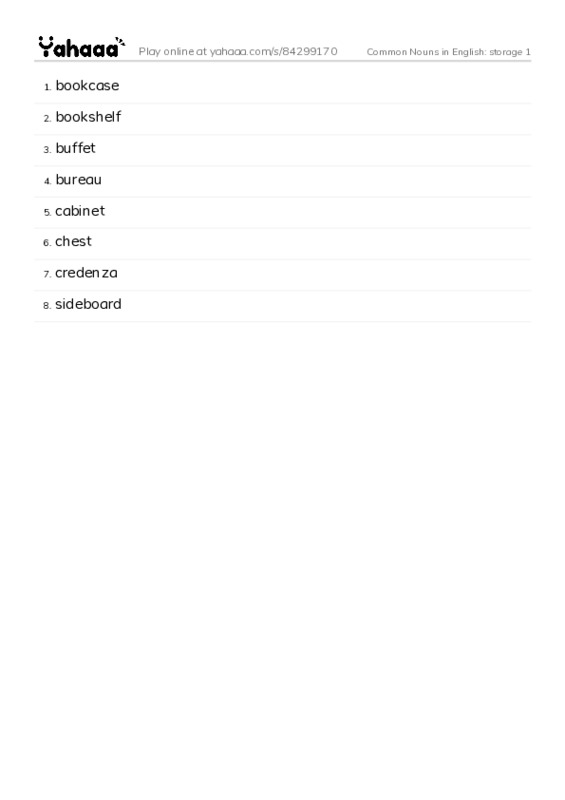 Common Nouns in English: storage 1 PDF words glossary