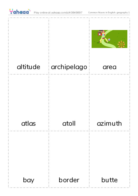 Common Nouns in English: geography 1 PDF flaschards with images