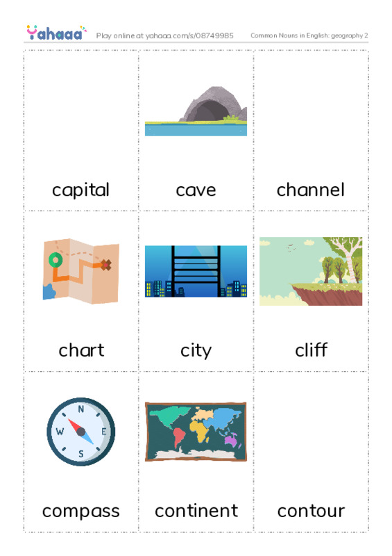 Common Nouns in English: geography 2 PDF flaschards with images