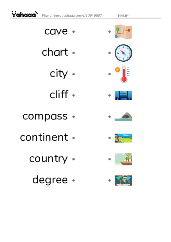 Common Nouns in English: geography 2 PDF link match words worksheet