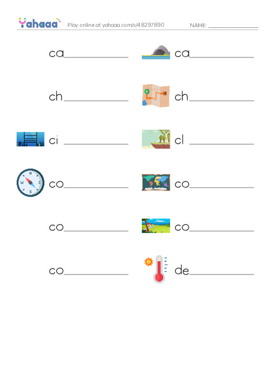 Common Nouns in English: geography 2 PDF worksheet writing row