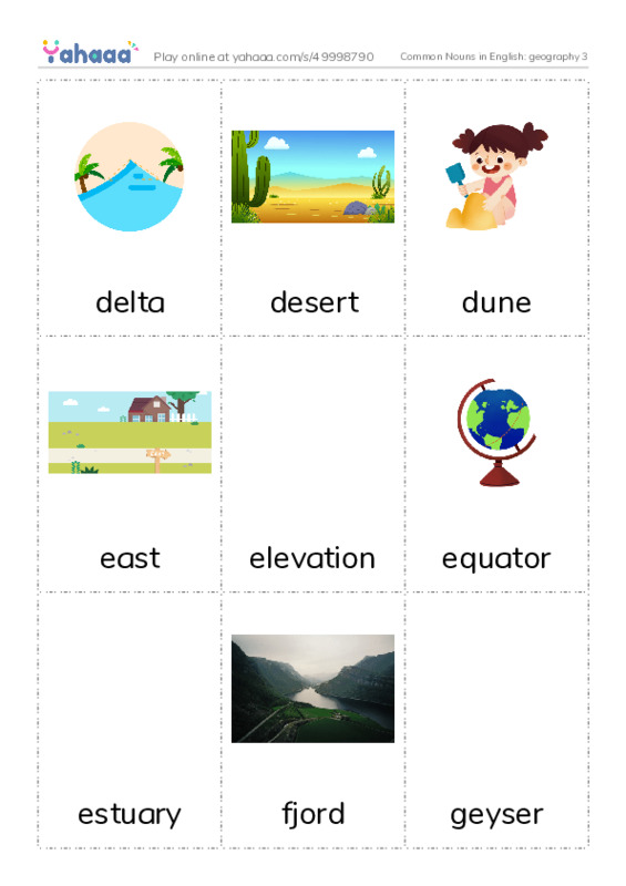 Common Nouns in English: geography 3 PDF flaschards with images