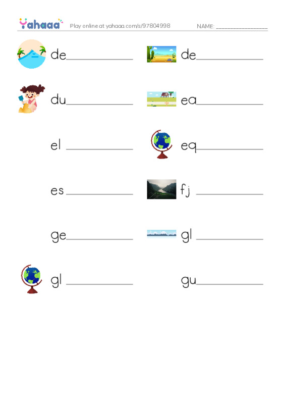 Common Nouns in English: geography 3 PDF worksheet writing row