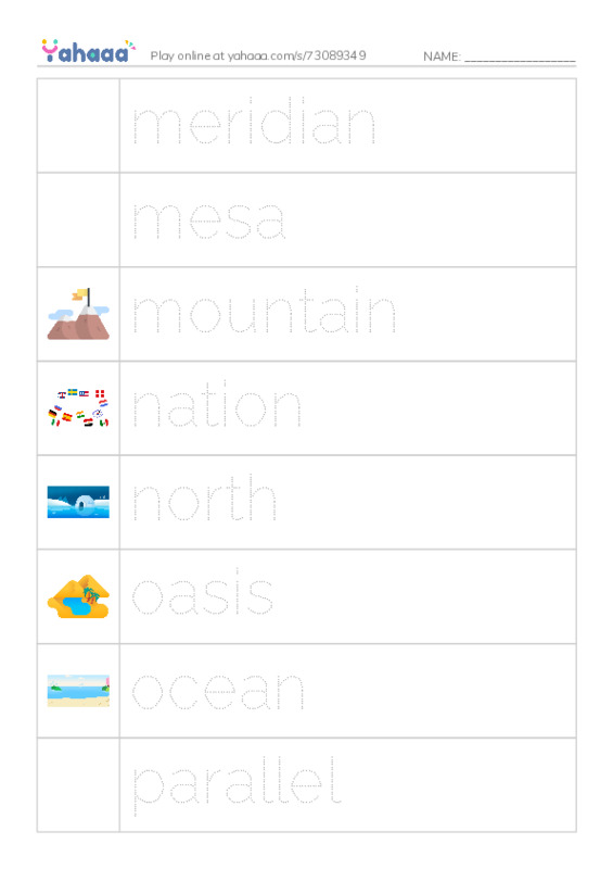 Common Nouns in English: geography 5 PDF one column image words