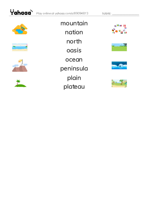 Common Nouns in English: geography 5 PDF three columns match words