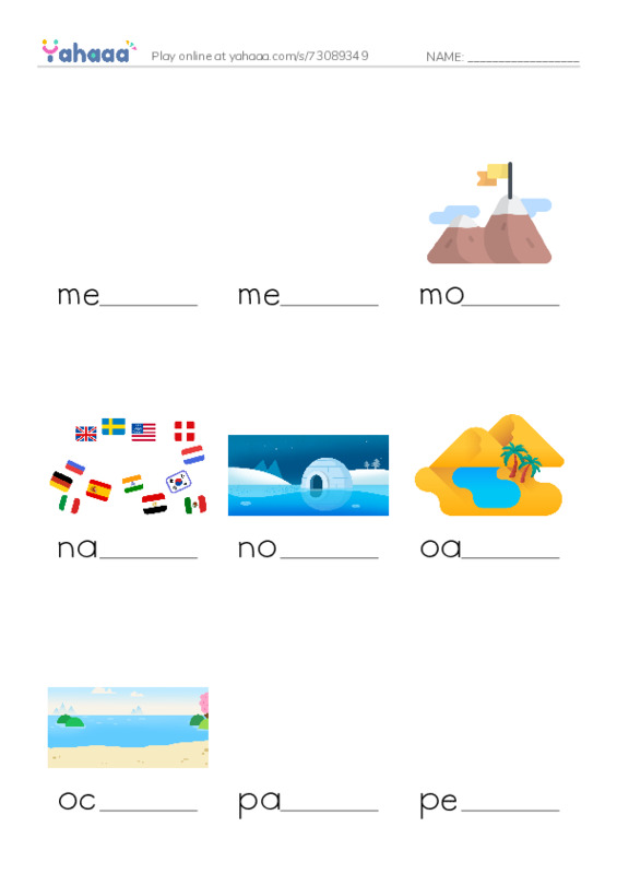 Common Nouns in English: geography 5 PDF worksheet to fill in words gaps