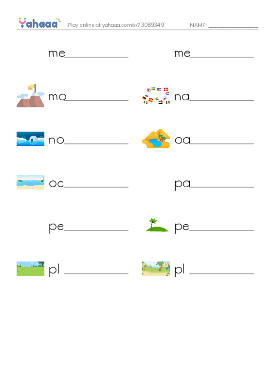 Common Nouns in English: geography 5 PDF worksheet writing row