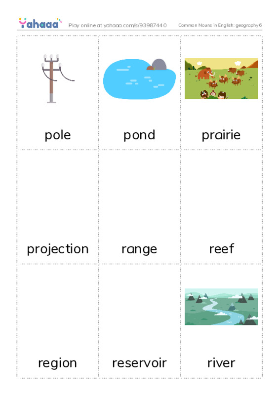 Common Nouns in English: geography 6 PDF flaschards with images