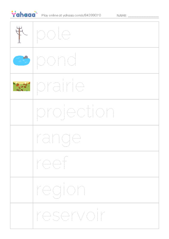 Common Nouns in English: geography 6 PDF one column image words
