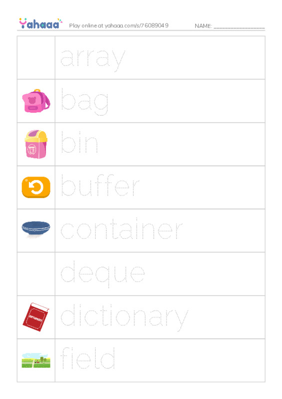 Common Nouns in English: data structures 1 PDF one column image words