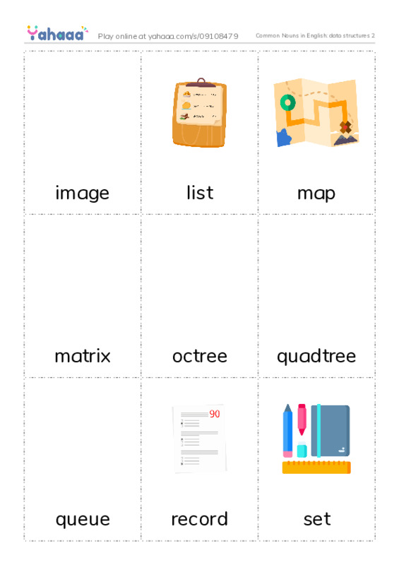 Common Nouns in English: data structures 2 PDF flaschards with images
