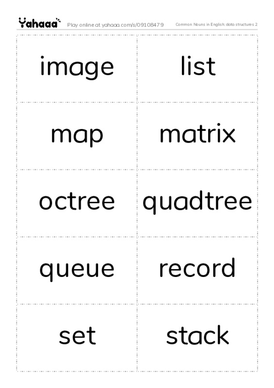 Common Nouns in English: data structures 2 PDF two columns flashcards