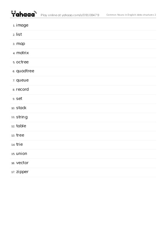 Common Nouns in English: data structures 2 PDF words glossary