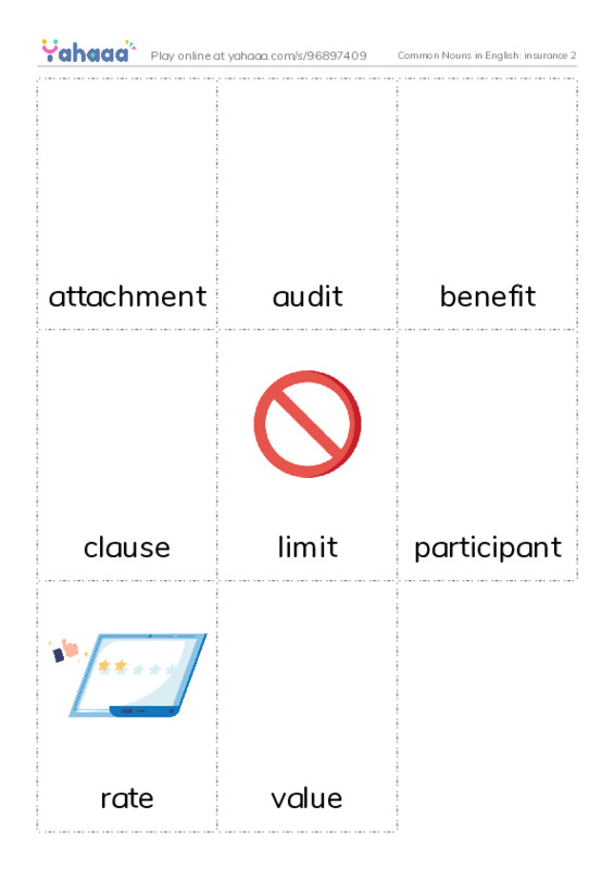 Common Nouns in English: insurance 2 PDF flaschards with images