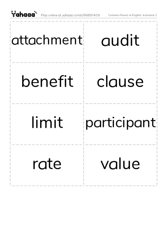 Common Nouns in English: insurance 2 PDF two columns flashcards