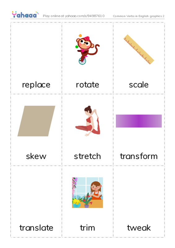 Common Verbs in English: graphics 2 PDF flaschards with images