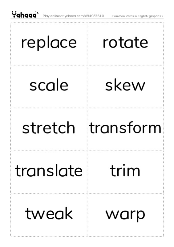 Common Verbs in English: graphics 2 PDF two columns flashcards