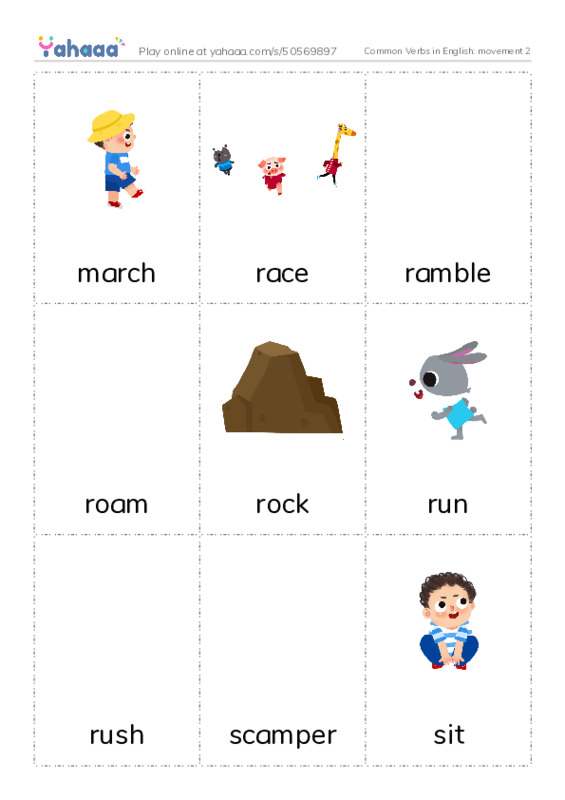 Common Verbs in English: movement 2 PDF flaschards with images
