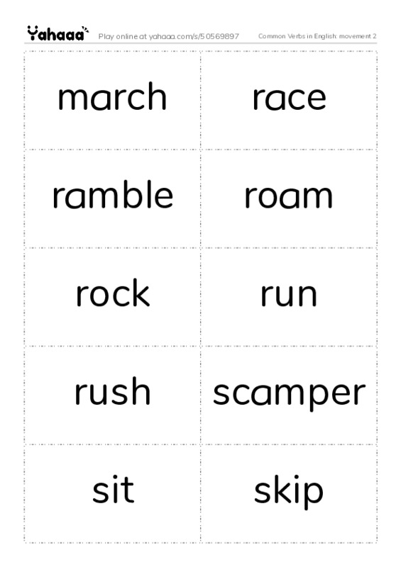 Common Verbs in English: movement 2 PDF two columns flashcards