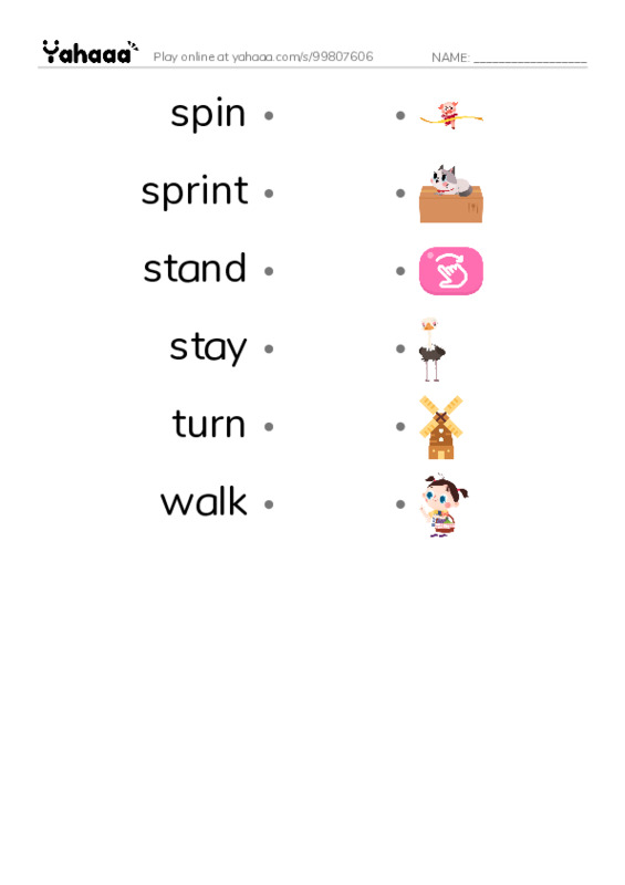 Common Verbs in English: movement 3 PDF link match words worksheet