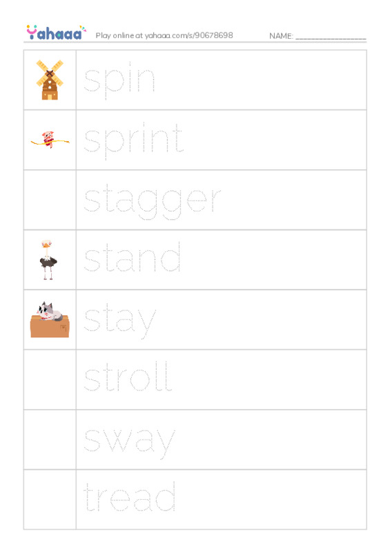 Common Verbs in English: movement 3 PDF one column image words