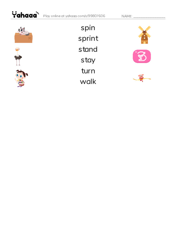 Common Verbs in English: movement 3 PDF three columns match words