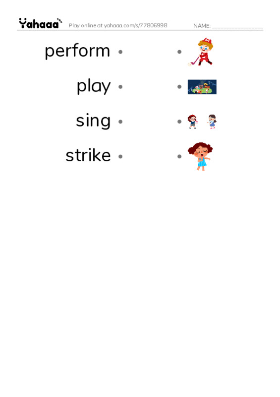 Common Verbs in English: music 2 PDF link match words worksheet