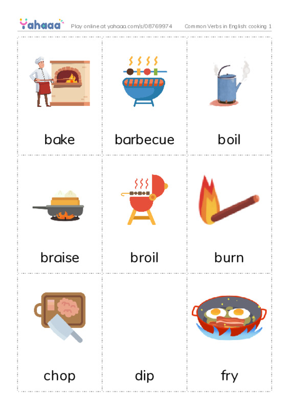 Common Verbs in English: cooking 1 PDF flaschards with images