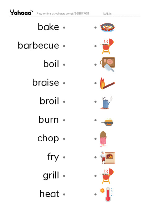 Common Verbs in English: cooking 1 PDF link match words worksheet