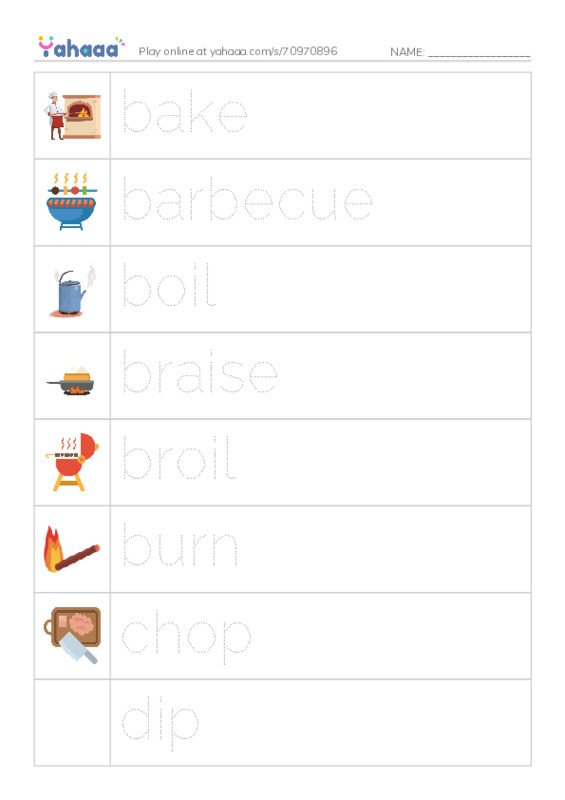 Common Verbs in English: cooking 1 PDF one column image words