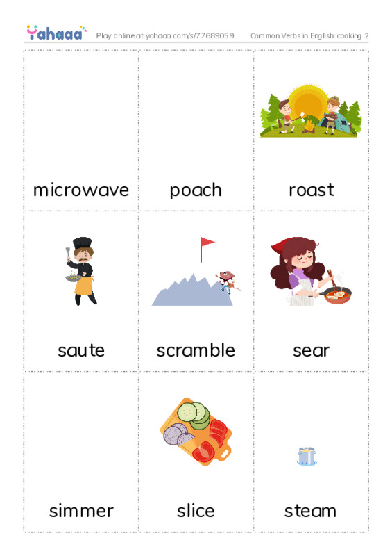 Common Verbs in English: cooking 2 PDF flaschards with images
