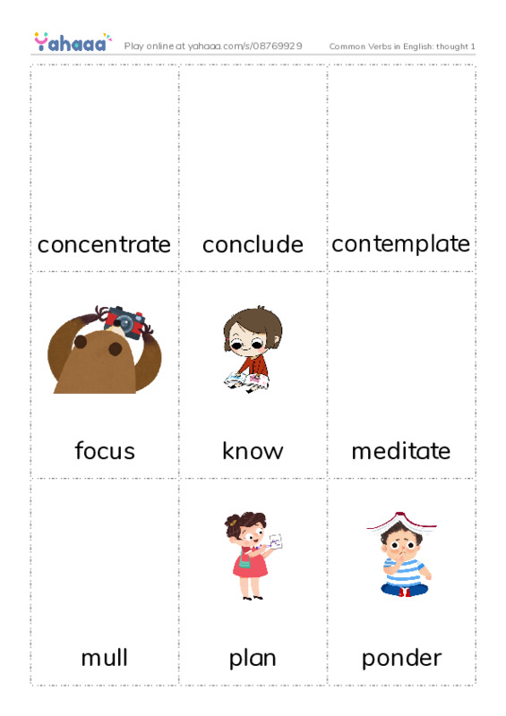 Common Verbs in English: thought 1 PDF flaschards with images
