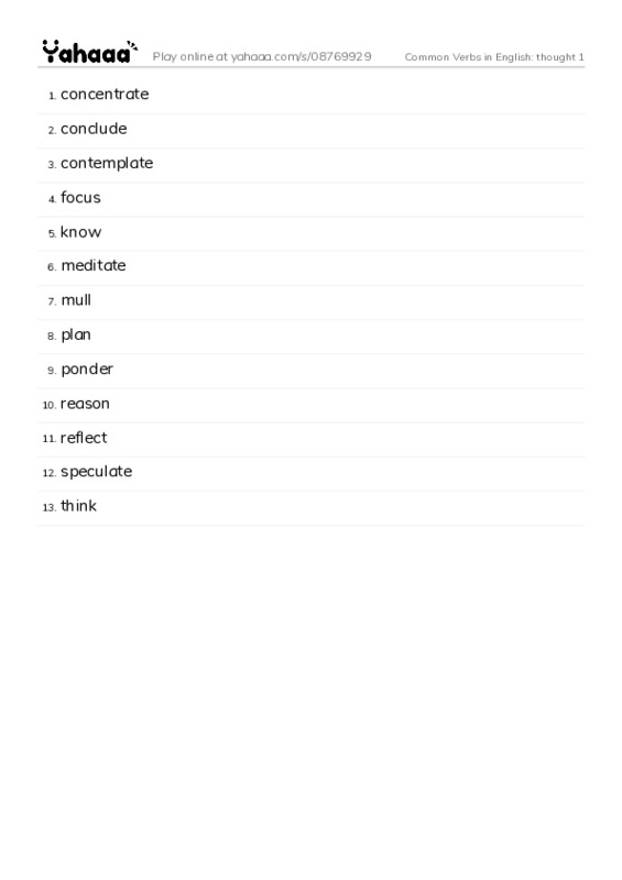Common Verbs in English: thought 1 PDF words glossary